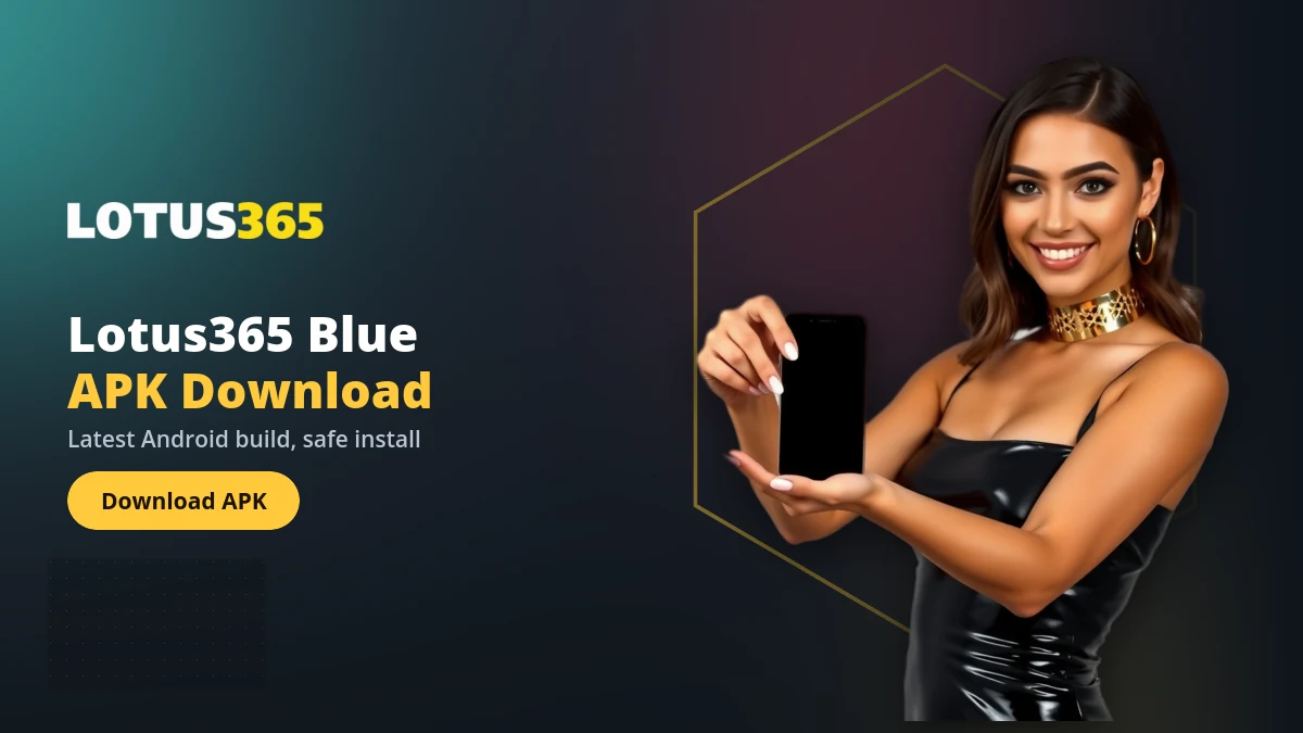 Lotus365 Blue APK download for Android showing the install steps on a phone